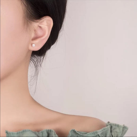 Sterling Silver 925 Cube Stud Earrings - Picture 3 of 5